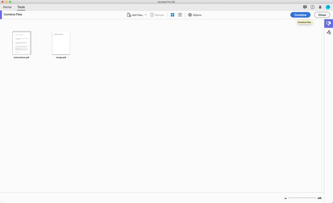 Capture d'écran de la combinaison de fichiers PDF dans Adobe Acrobat
