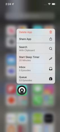 Снимок экрана всплывающего меню приложения iPhone App Library