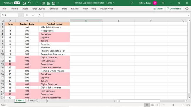 Podświetlanie używane w formatowaniu warunkowym pokazujące, jak pozbyć się duplikatów w programie Excel