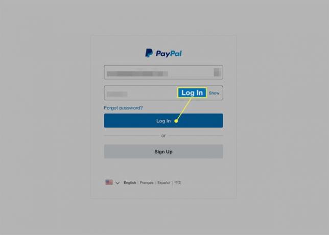 Přihlašovací obrazovka PayPal z webového prohlížeče