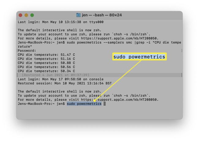 コマンドが強調表示されたMacターミナル