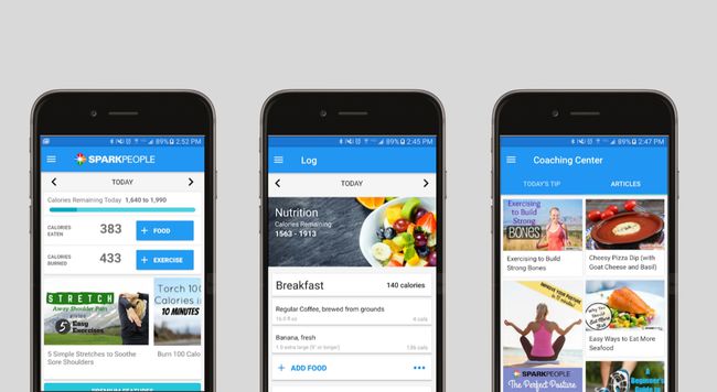 Drei Screenshots der SparkPeople-App.