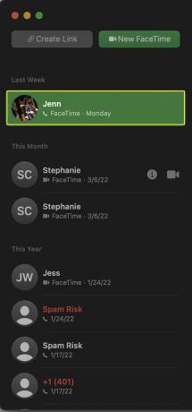 شخص محدد في تطبيق FaceTime على جهاز Mac.