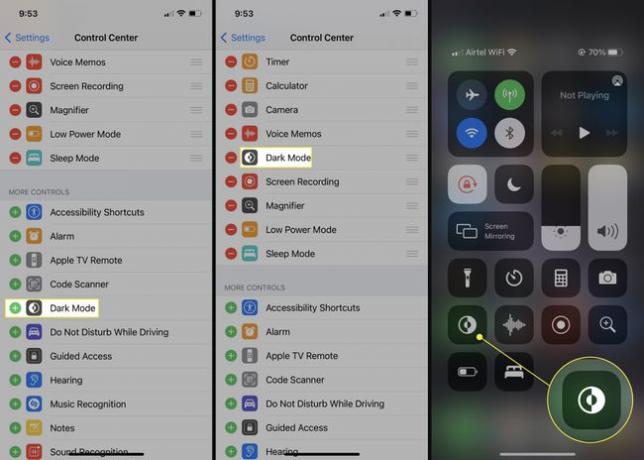 Преместване на тъмен режим в Control Center и как да го активирате в Control Center.