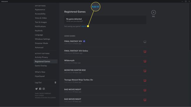 Adaugă-l! evidențiate în Jocuri înregistrate Discord.