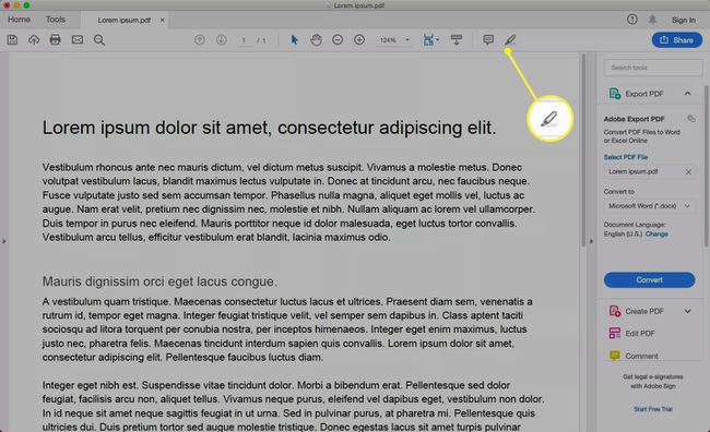 Ikona pera vybraná v Adobe Acrobat Reader