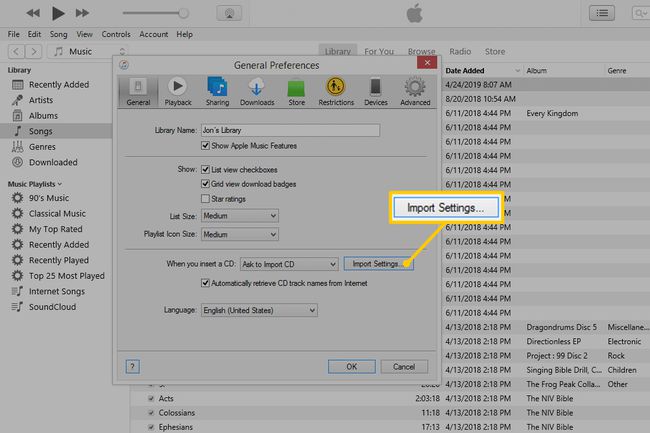 Instellingen importeren in iTunes-voorkeuren