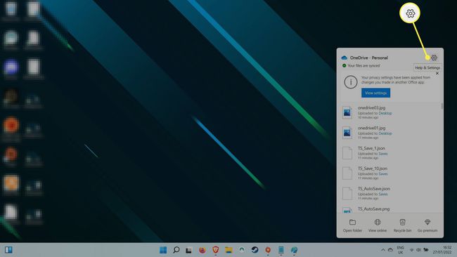 Menu ustawień trybów w OneDrive w systemie Windows 11.