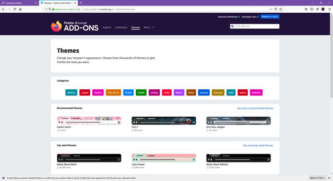 Página de temas de Firefox.