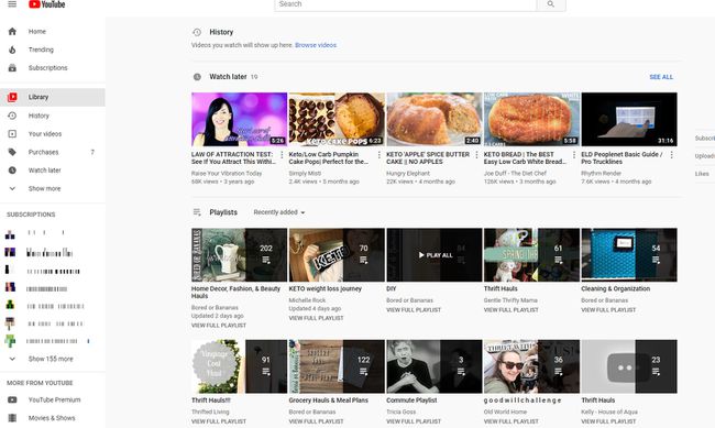 Primer seznamov predvajanja v YouTubu.