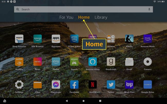 Startskærm på Amazon Fire-tabletten