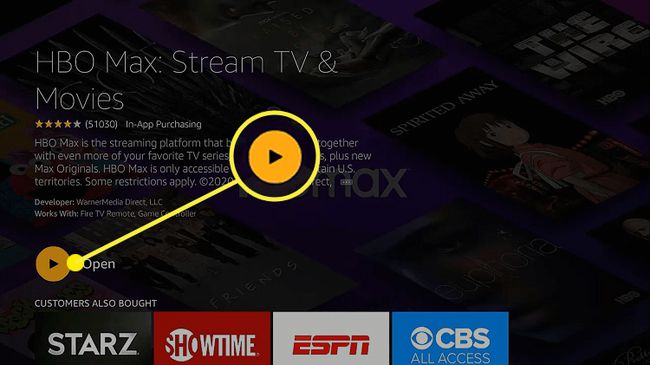 Odprta možnost v aplikaciji HBO Max na Amazon Firestick.