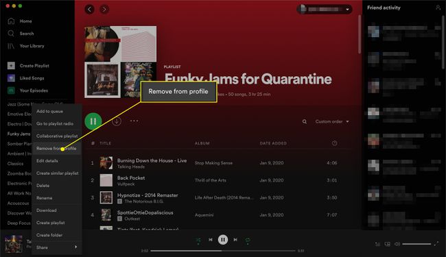 Spotifyプレイリストをプロファイルから削除