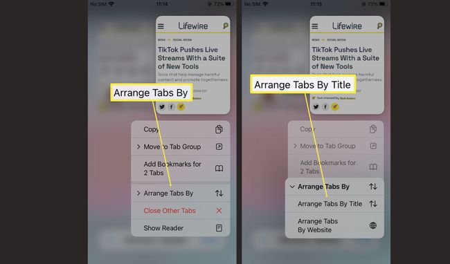 Steg som behövs för att ordna flikar i Safari på iOS 15