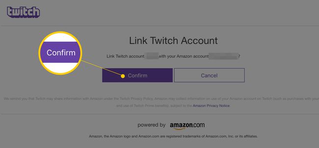 Bekreft-knapp for å koble til Twitch-konto