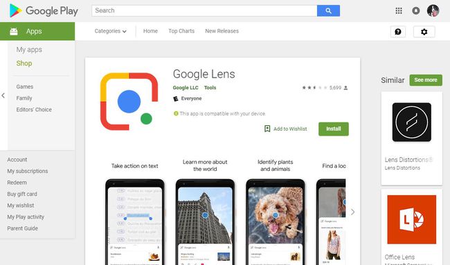 Downloadseite der Google Lens-App bei Google Play.