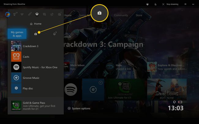 Ο πίνακας εργαλείων Xbox One εμφανίζει το εικονίδιο Store
