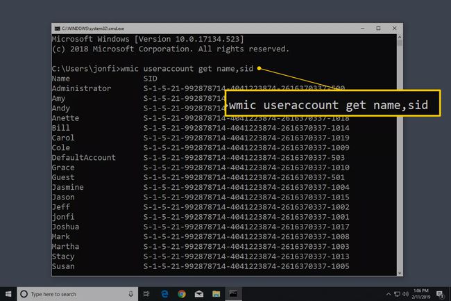 Windows 10'da wmic useraccount komutu