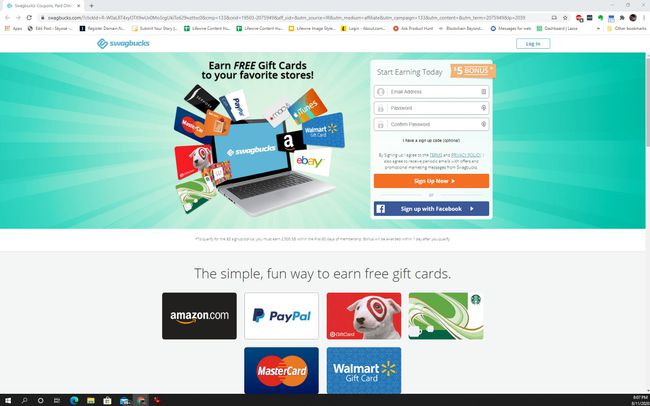 Zrzut ekranu strony głównej Swagbucks