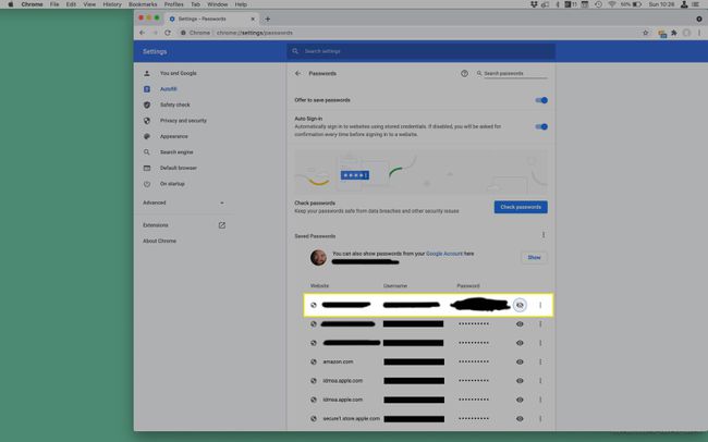 Captura de pantalla de Chrome con una contraseña guardada que se está viendo