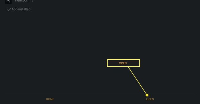 ปุ่มเปิดหลังจากติดตั้ง Peacock TV บน Fire TV สำเร็จ