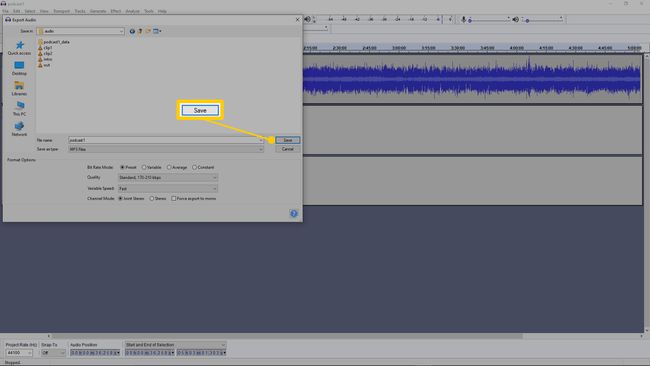 การบันทึกและส่งออกพอดคาสต์ใน Audacity