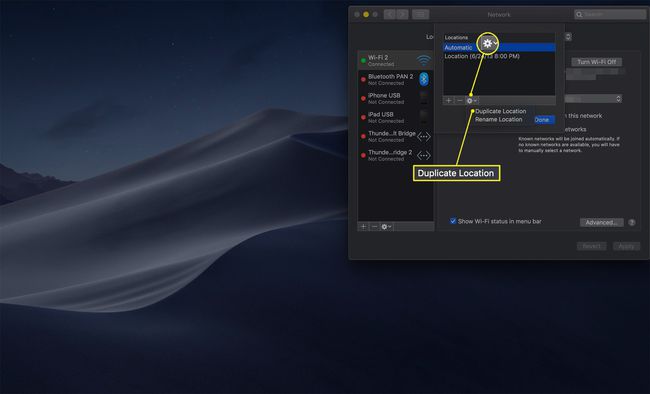 Opción de ubicación duplicada en las preferencias de red de Mac