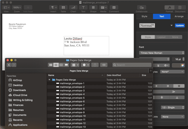 Pages DataMergeアプリとのメールマージの成功