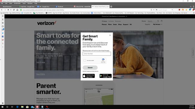 Verizon Smart Family 가입 페이지 스크린샷