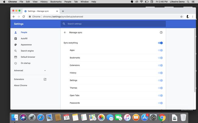 Configuración de sincronización ampliada en Chrome.