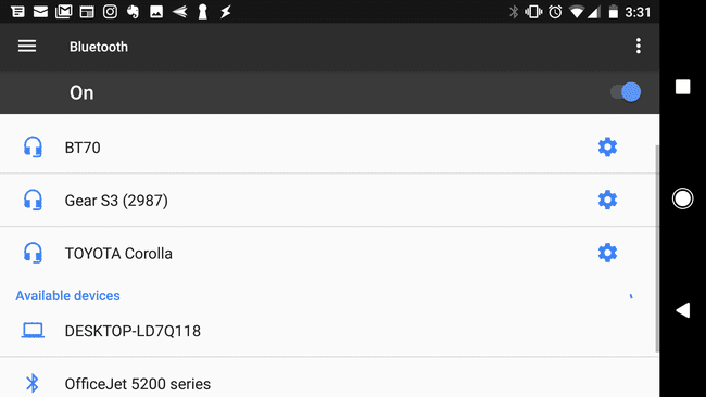 Androidi saadaolevate Bluetooth-seadmete ekraanipilt