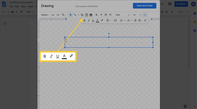 กล่องข้อความสีน้ำเงินใน Google Docs ที่คุณสามารถพิมพ์ข้อความของคุณ