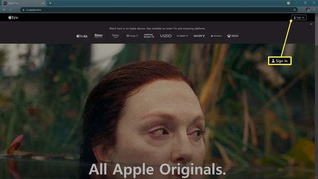 Увійти, виділено на веб-сайті Apple TV.