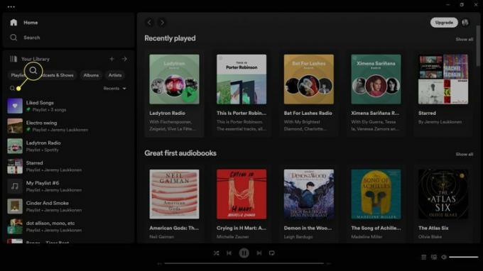 L'icône de la loupe est mise en surbrillance dans Votre bibliothèque dans Spotify.