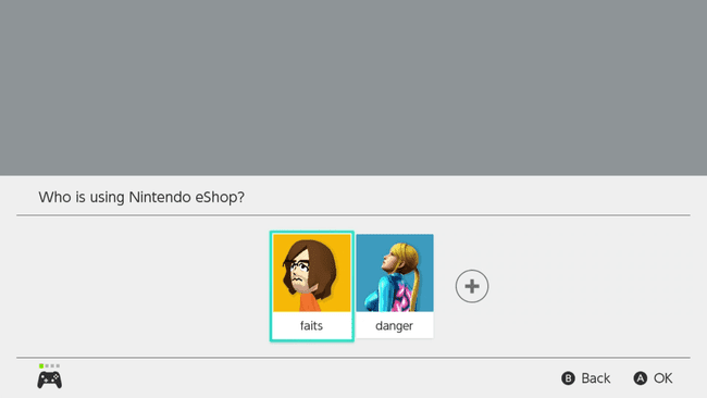 Nintendo eShop için profil seçimi.