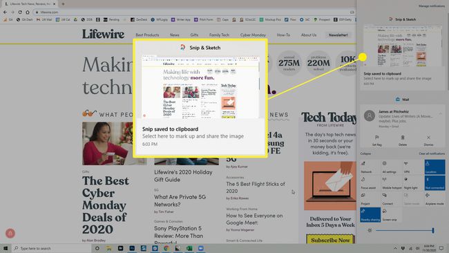 Windows 10 Bildirim çubuğundaki Snip & Sketch bildirimi.