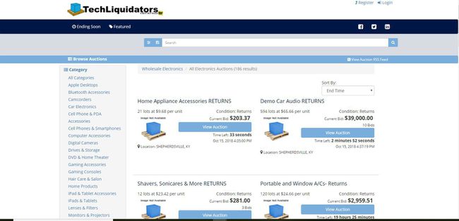 Zrzut ekranu serwisu aukcyjnego TechLiquidators