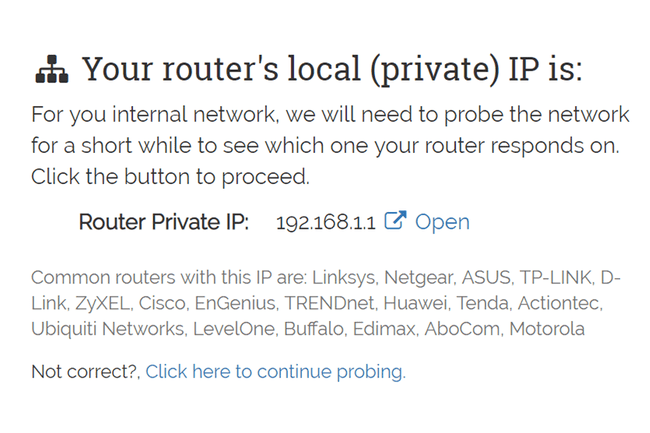 Captura de pantalla del sitio web What's My Router IP