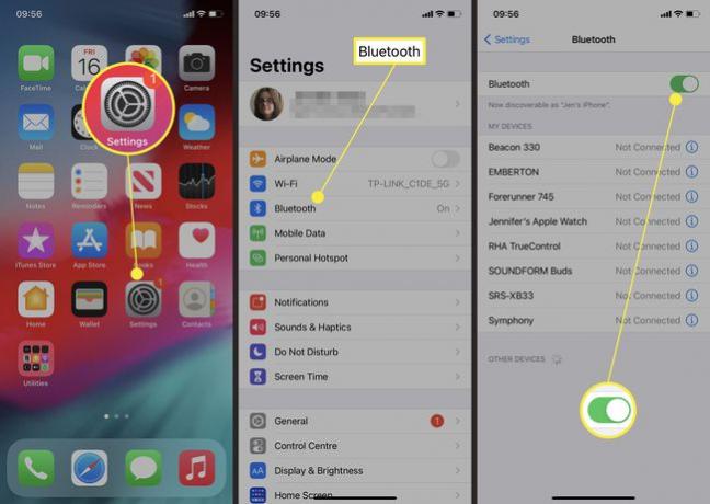Veiksmai, reikalingi norint įjungti „Bluetooth“ „iOS“.