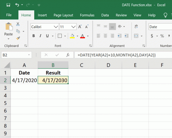 Przykład funkcji Excel DATE