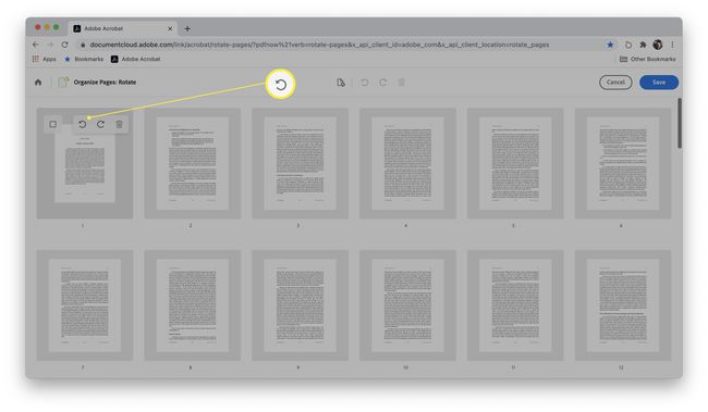 Web Adobe pro otáčení dokumentů PDF se zvýrazněnými směrovými šipkami