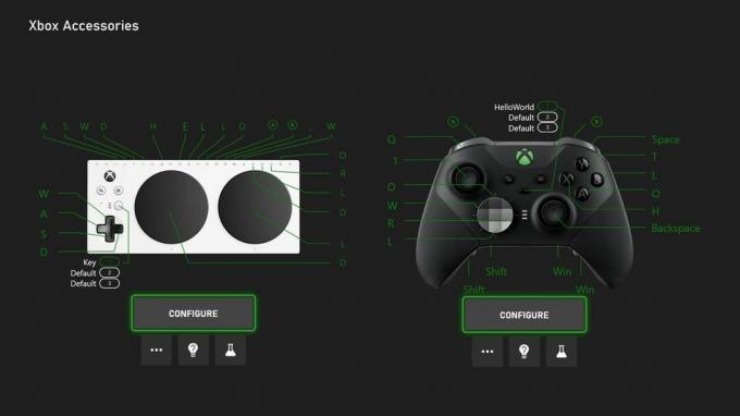 รูปภาพของ Xbox เมื่อเดือนตุลาคม การอัปเดตการช่วยสำหรับการเข้าถึงปี 2023 ซึ่งแสดงเมนูใหม่สำหรับการเชื่อมโยงแป้นพิมพ์และเมาส์เข้ากับ Xbox Adaptive Controller และ Xbox Elite Wireless Controller Series 2