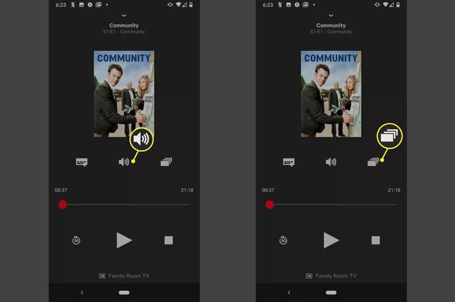 नेटफ्लिक्स ऐप में वॉल्यूम आइकन और एपिसोड आइकन