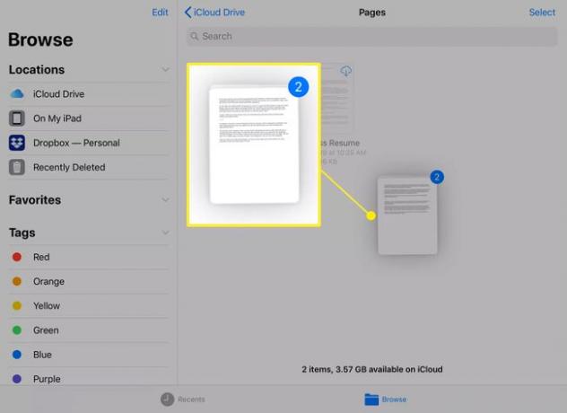 مؤشر ملفات متعدد في تطبيق iOS و iPadOS Files