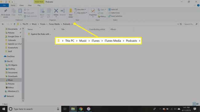 เส้นทางไปยังโฟลเดอร์ Podcast บน Windows PC