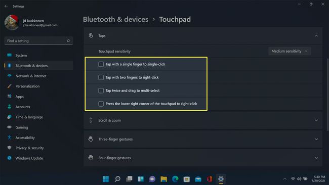 Funcția de atingere a touchpadului este dezactivată în Windows 11.