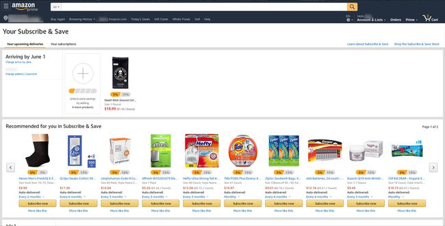 Amazon Subscribe & Save პარამეტრები