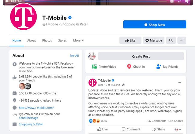 Página de Facebook de T-Mobile.