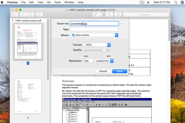 De PDF naar JPG-converter in Preview voor macOS