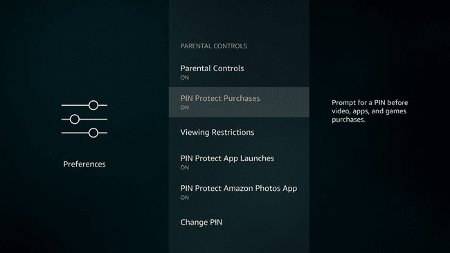 Zrzut ekranu kontroli rodzicielskiej na Firestick.